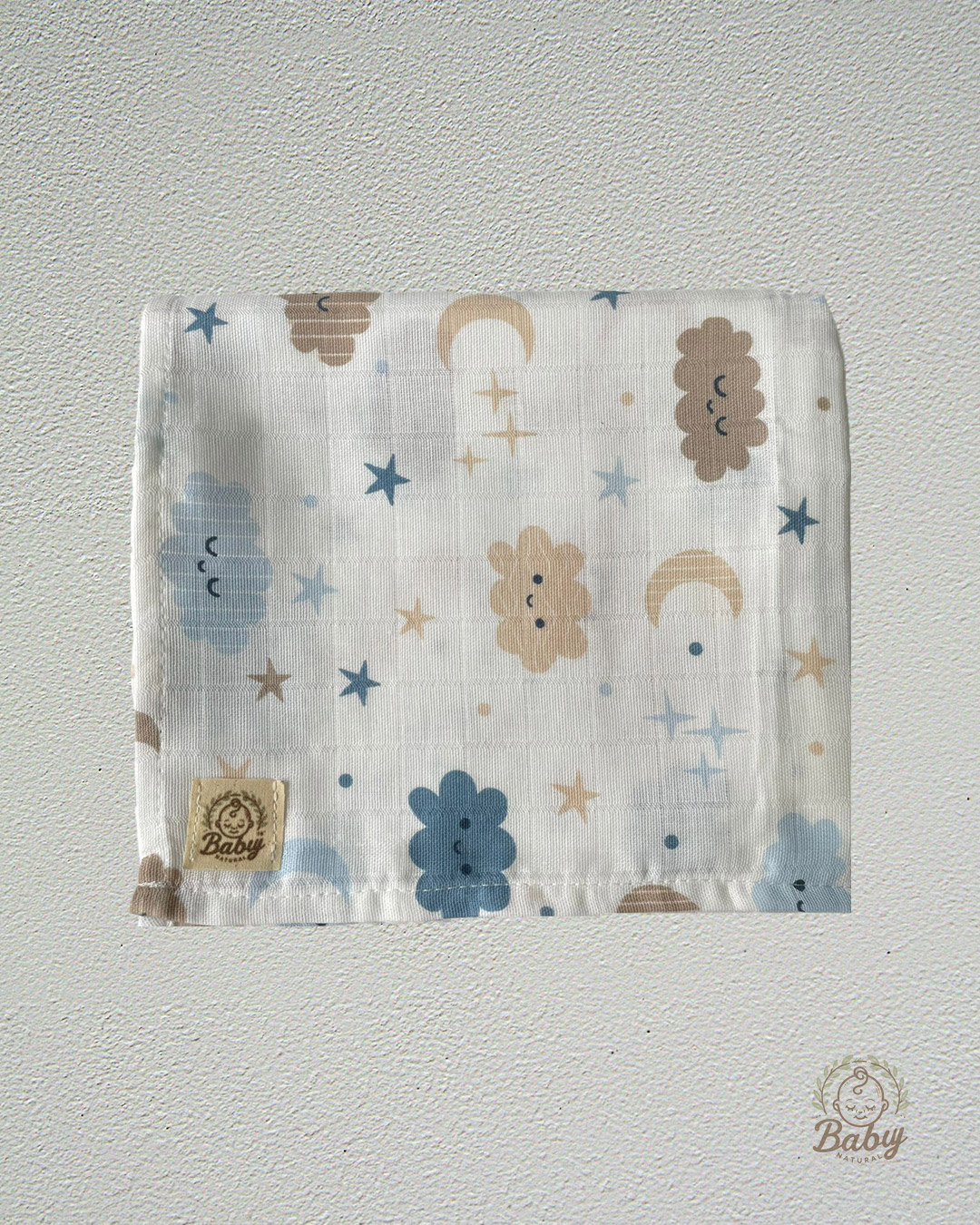 muslin-bebek-ortusu-oeko-tex-sertifikali-80x90cm-bej BEJ BULUT DESENLİ Müslin Bebek Örtüsü OEKO-TEX Sertifikalı 80x90cm