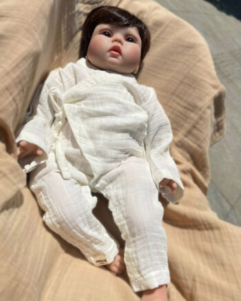 Bebek Tulum Müslin Kumaş Çıtçıtlı ve Bağcıklı Ekru